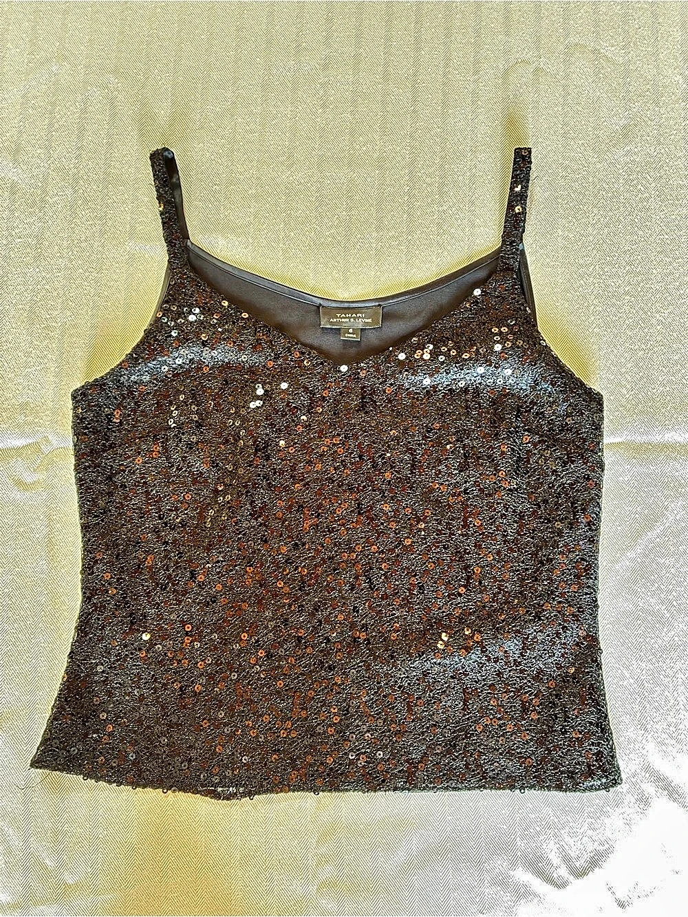 Tahari Arthur S. Levine Sequin Camisole in Black & Brown Size 6 Like New